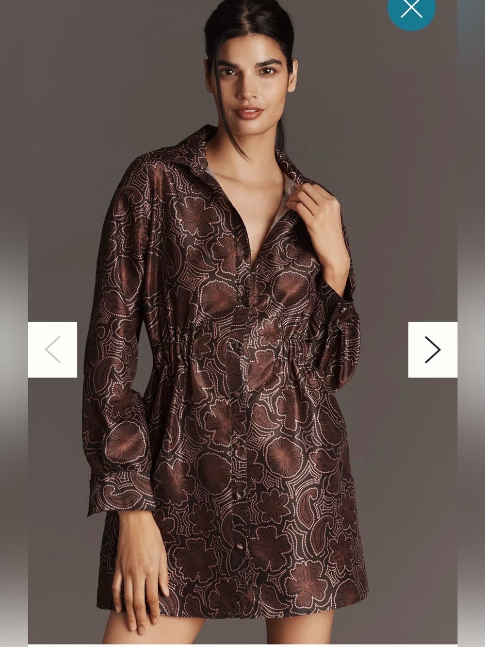 Anthropologie Hutch Brown Floral Satin Shirt Dress Size Small NWT